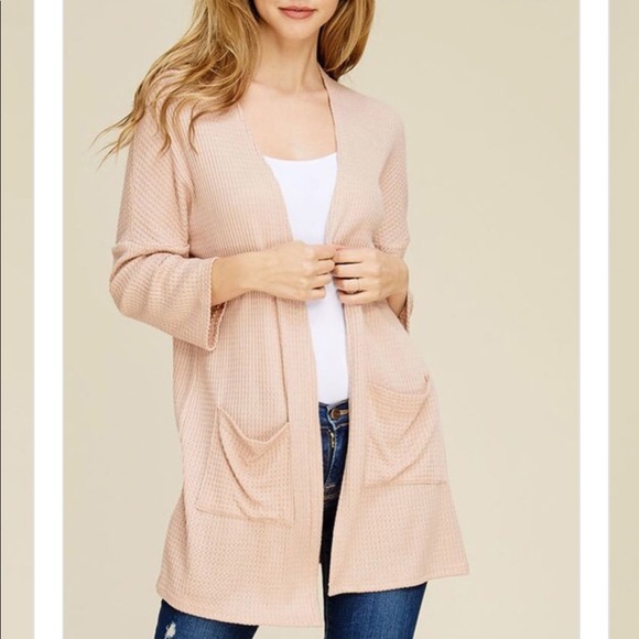 Blush Waffle Knit Cardigan with pockets - Picture 2 of 8